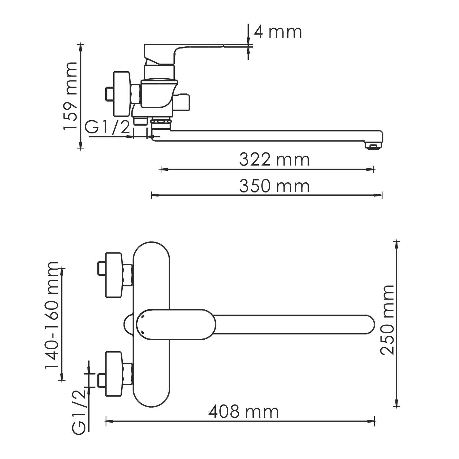 Динкель (Dinkel) 5802L Смеситель для ванны с длинным изливом
